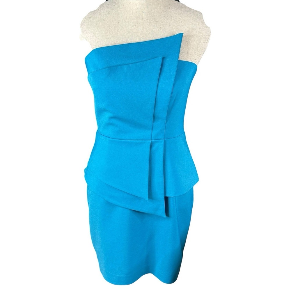 Black Halo Strapless Ruffle Cocktail Lined Strapless Turquoise Blue Dress Sz‎ 6